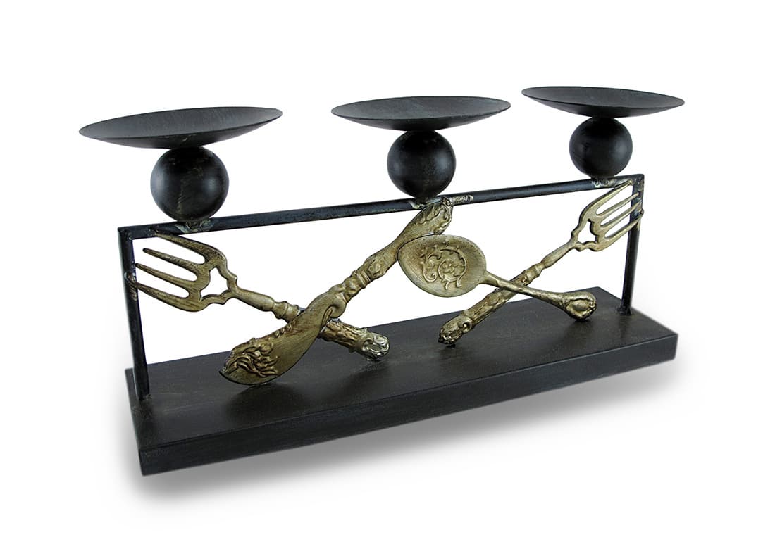 Zeckos - Metal Silverware Triple Candle Holder Distressed Finish 3 Pillar Display - Silver