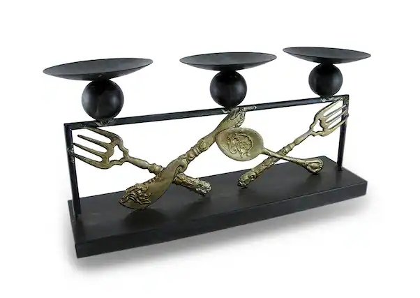 Front. Zeckos - Metal Silverware Triple Candle Holder Distressed Finish 3 Pillar Display - Silver.