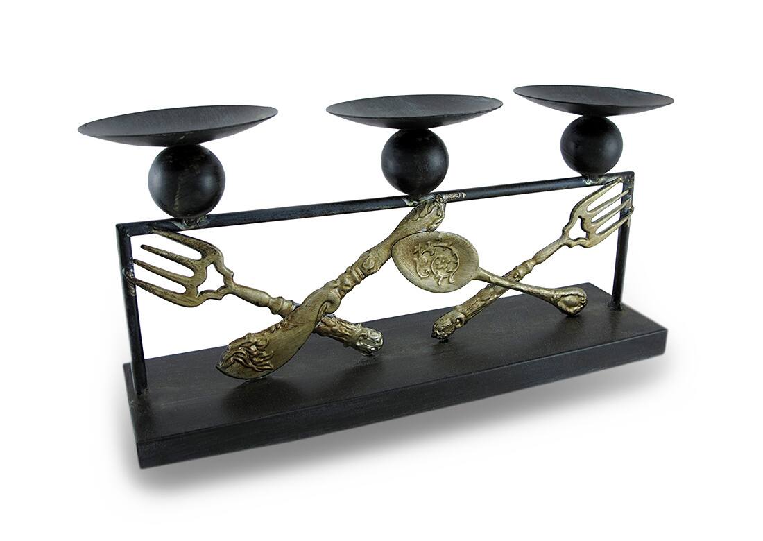 Front. Zeckos - Metal Silverware Triple Candle Holder Distressed Finish 3 Pillar Display - Silver.