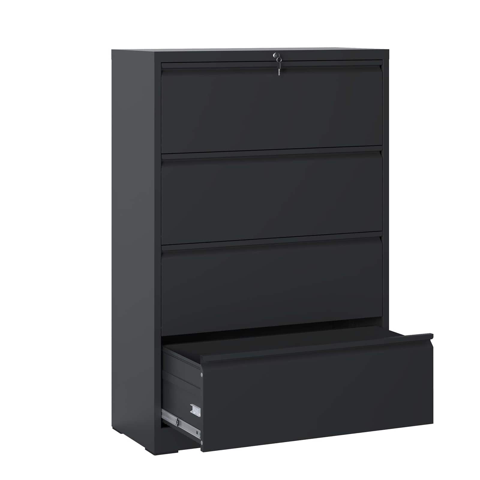 Chateau Abodes - 4 Drawer Lateral File Cabinet with Lock, Metal Vertical Filing Storage for Legal/Letter/A4/F4 Size - Black