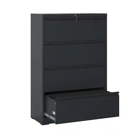 Front. Chateau Abodes - 4 Drawer Lateral File Cabinet with Lock, Metal Vertical Filing Storage for Legal/Letter/A4/F4 Size - Black.