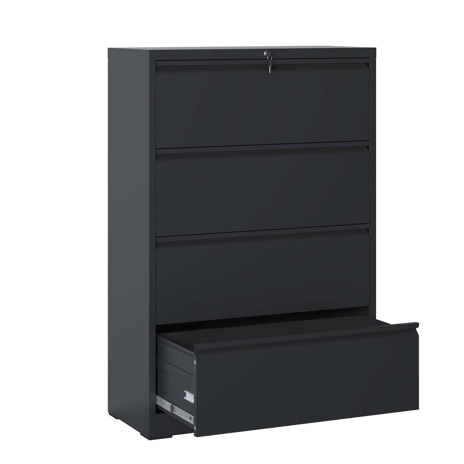 Front. Chateau Abodes - 4 Drawer Lateral File Cabinet with Lock, Metal Vertical Filing Storage for Legal/Letter/A4/F4 Size - Black.