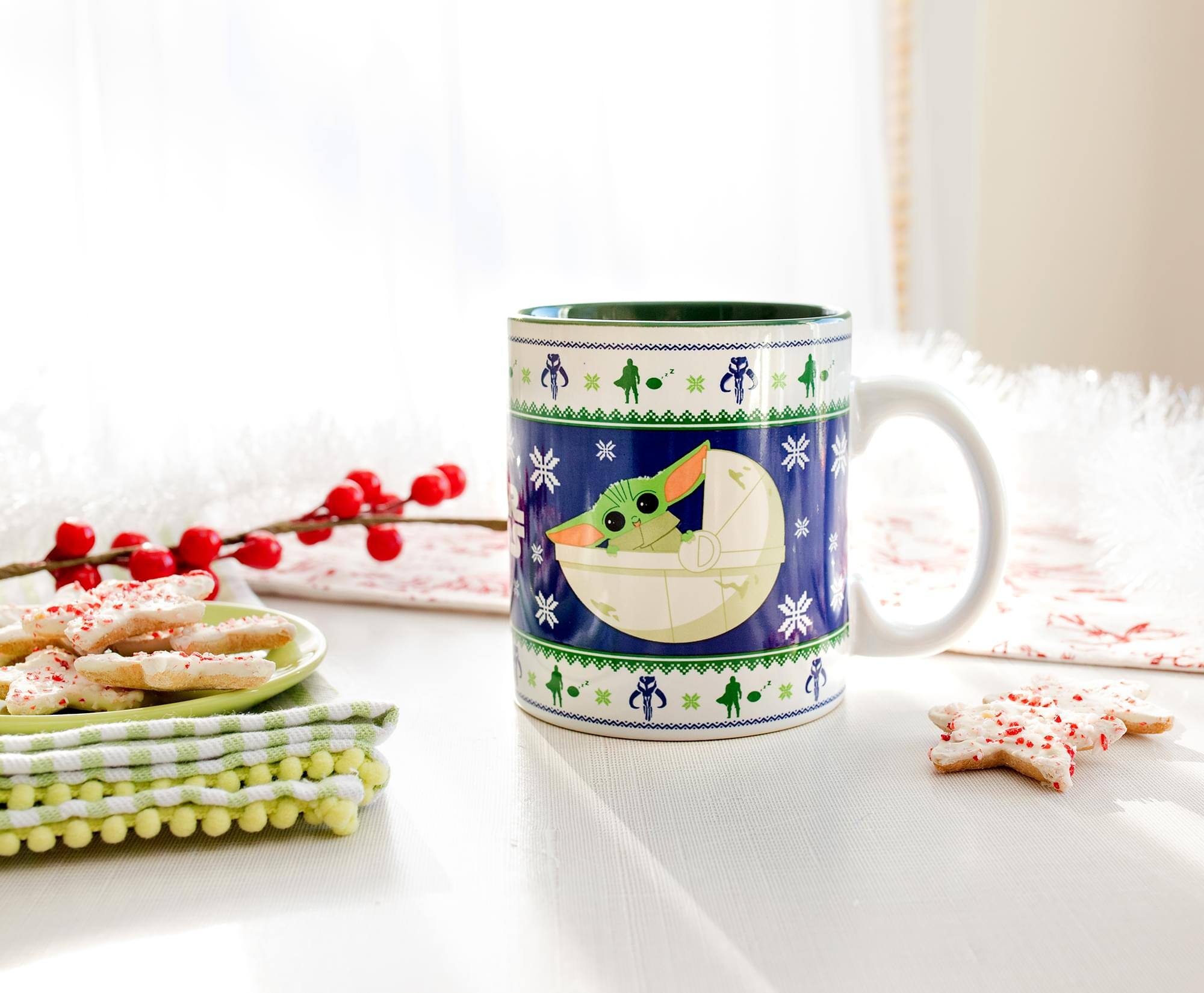 Alt View 2. Silver Buffalo - Star Wars: The Mandalorian Grogu Christmas Sweater Ceramic Mug | Holds 20 Ounces - Blue.