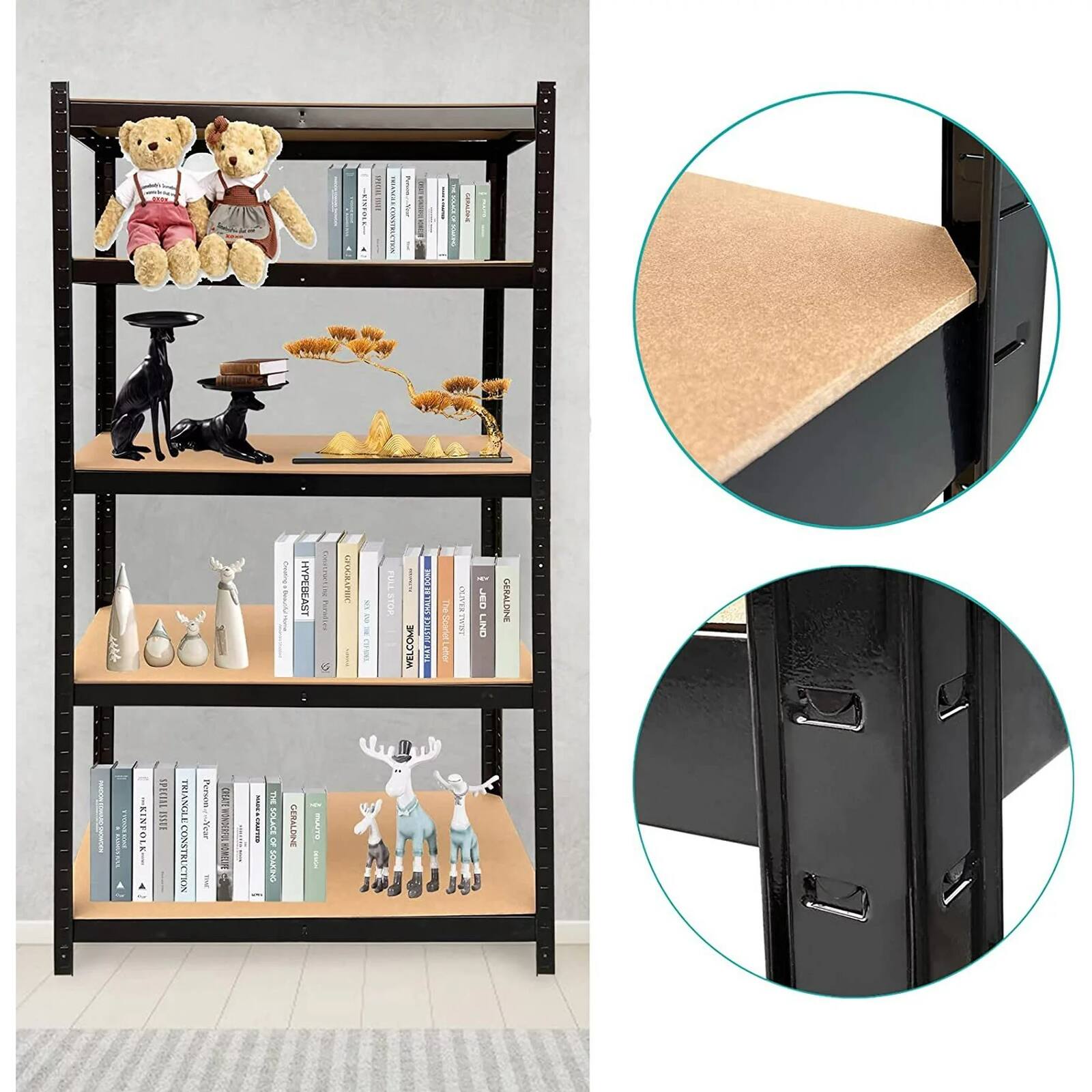 Back. Winado - 59" x 27" x 12" Adjustable 5-Tier Shelf Garage MDF Boards Shelving Unit Rack Storage Oragnizer Capacity Per Tier 331LBS - Black.