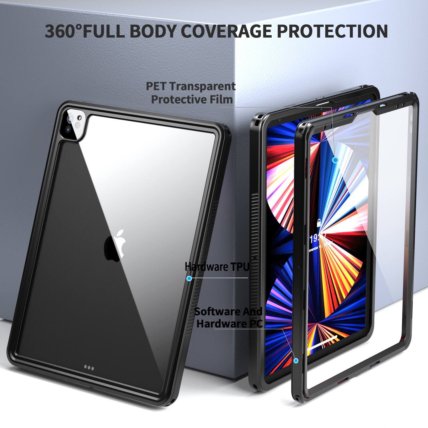 360° FULL BODY COVERAGE PROTECTION  
PET Transparent Protective Film  
Hardware TPU  
Software And Hardware PC