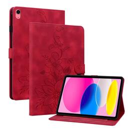 Dteck - Case for Apple iPad (A16) 11" 2025 & iPad 10th Gen 2022,Embossed Pattern PU Leather Flip Card Holder Kickstand Cover - Red