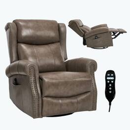 Kadyn - Manual Heat Massage Recliner Chair, 8 Vibration Modes, Rocker Swivel, Genuine Leather, Brown+ - Gray