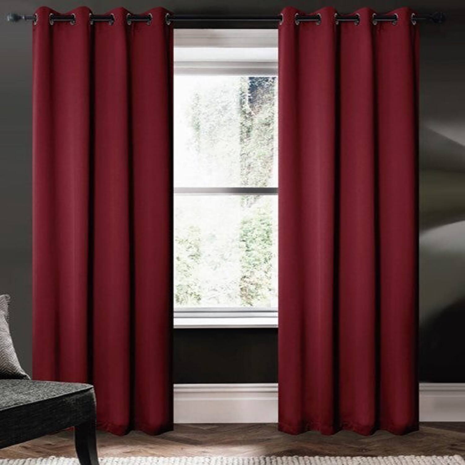 Angle. RT Designers Collection - RT Designers Collection 100% Polyester 250 GSM Riley 100% Blackout Grommet Panel 54" x 95" Burgundy - Burgundy.
