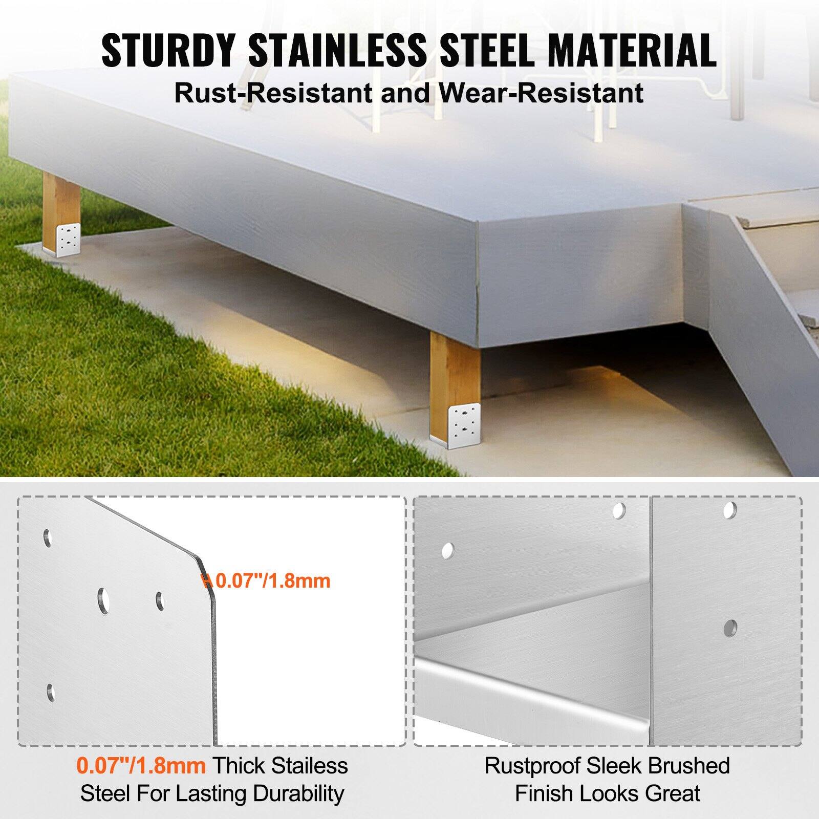 STURDY STAINLESS STEEL MATERIAL  
Rust-Resistant and Wear-Resistant  

0.07"/1.8mm Thick Stainless Steel For Lasting Durability  

Rustproof Sleek Brushed Finish Looks Great