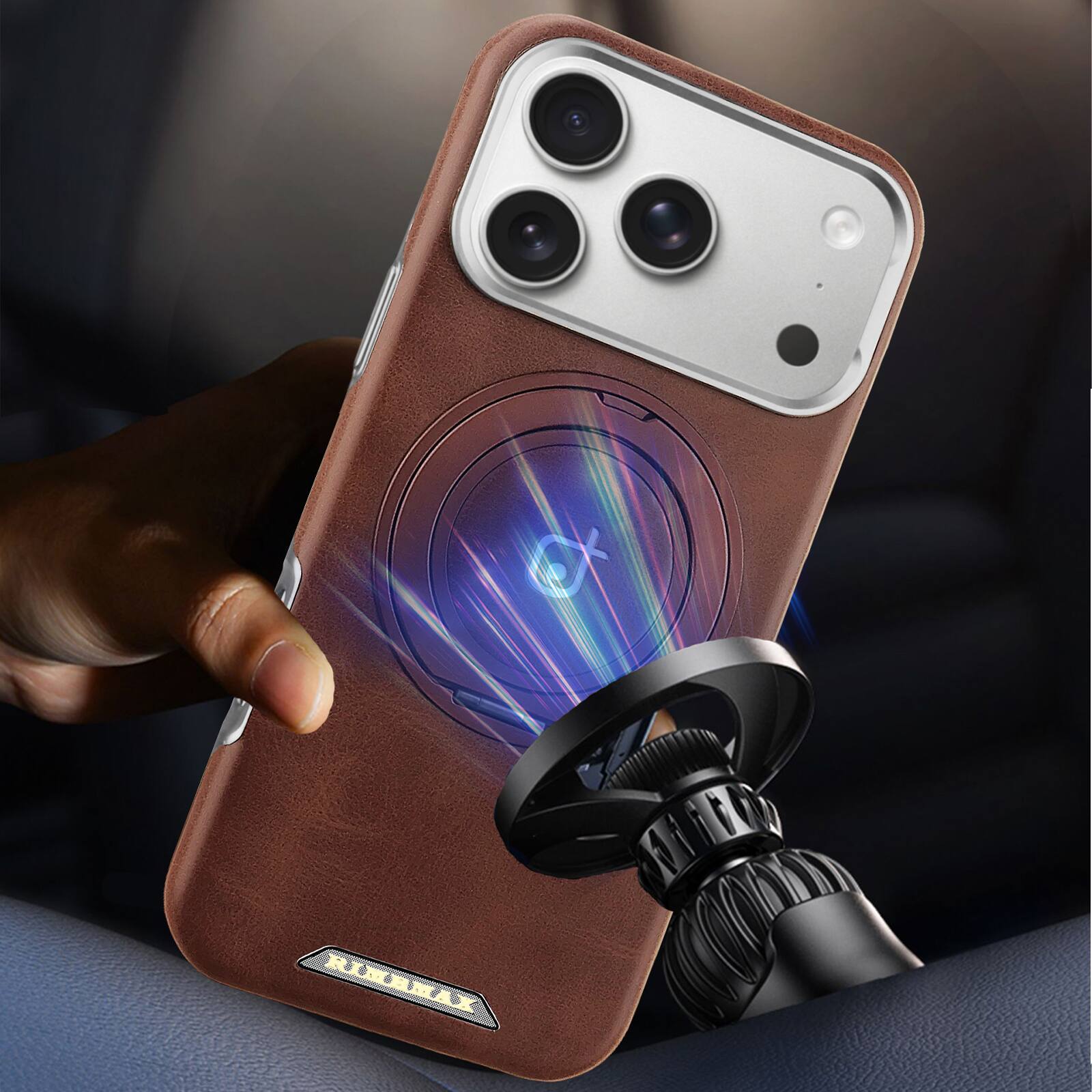 Alt View 2. Dteck - for Apple iPhone 17 Pro Max Magnetic Slim Fitted Case,Matte Texture Shockproof Hard Back Cover with Rotatable Kickstand - Darkbrown.