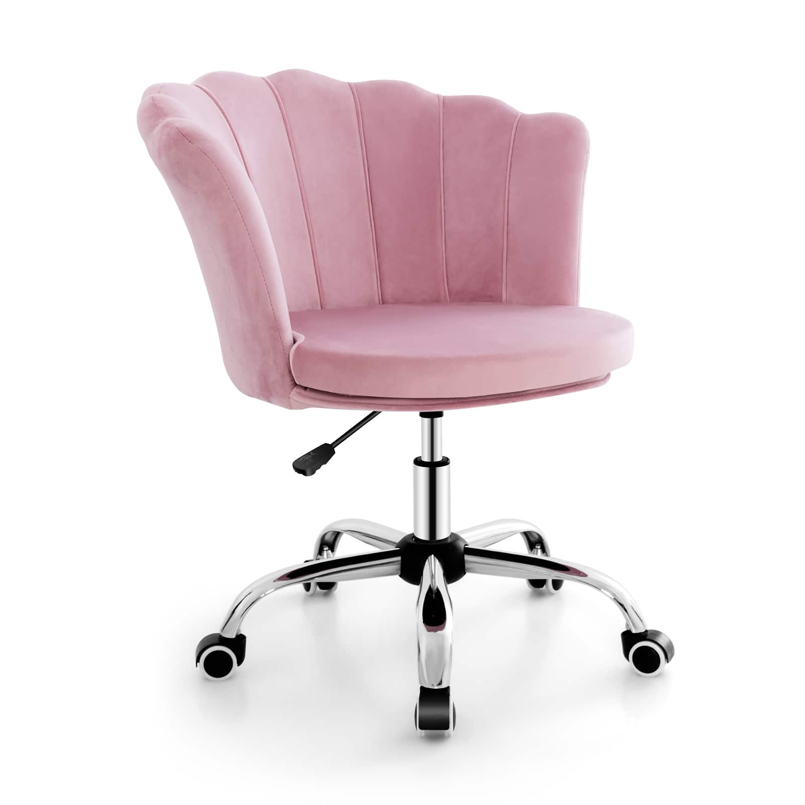 Front. Ecooso - Office Chair Adjustable Vanity Chair with Seashell Back and Wheels - Pink.