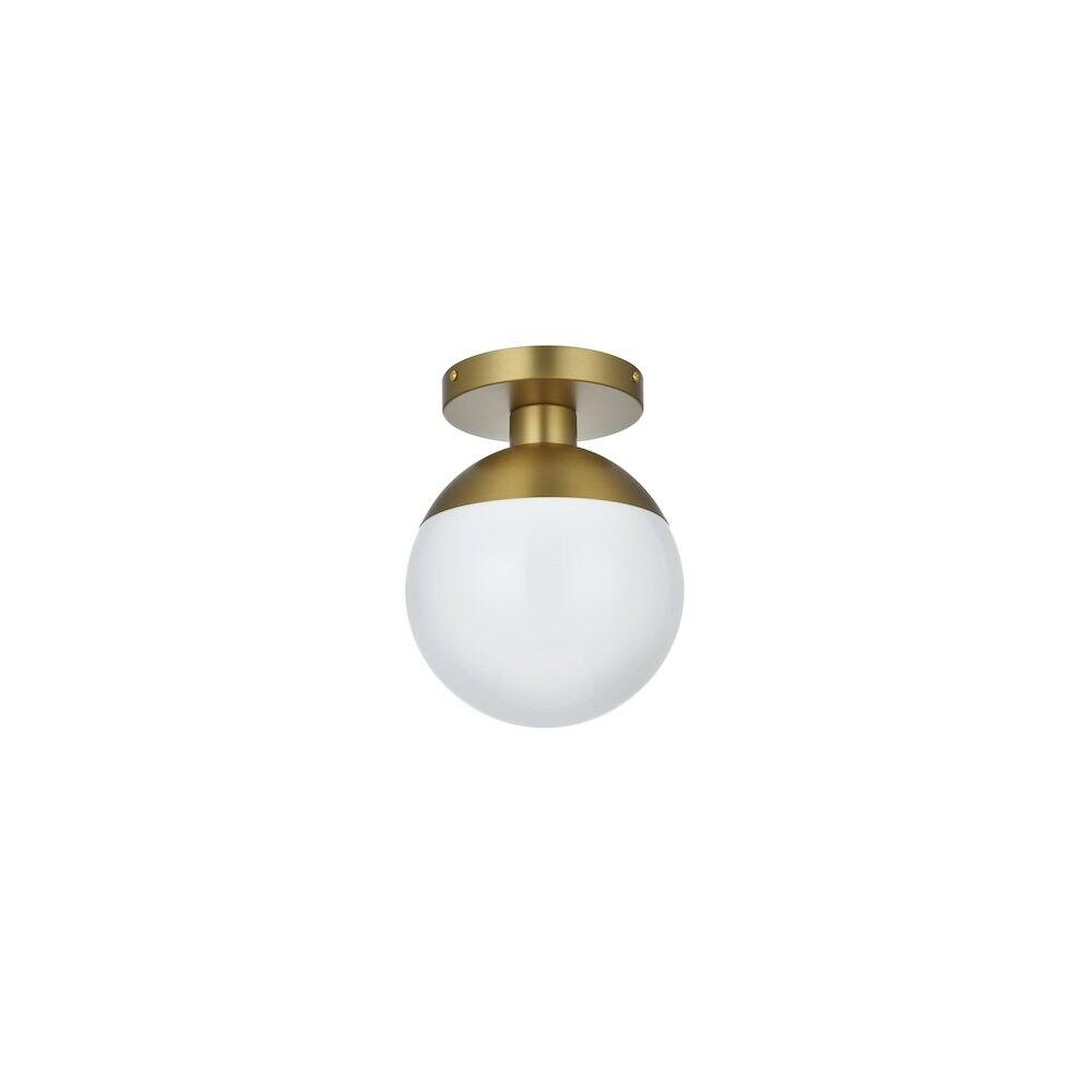Angle. Living District - Eclipse 8 Inch Flush Mount Ceiling Light Frosted White Shade in Satin Gold - Satin Gold And Frosted White.