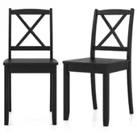 Costway Dining Chair Set of 2 Kitchen Side Chairs with Rubber Wood Legs & Cross Back - Black - Front_Zoom