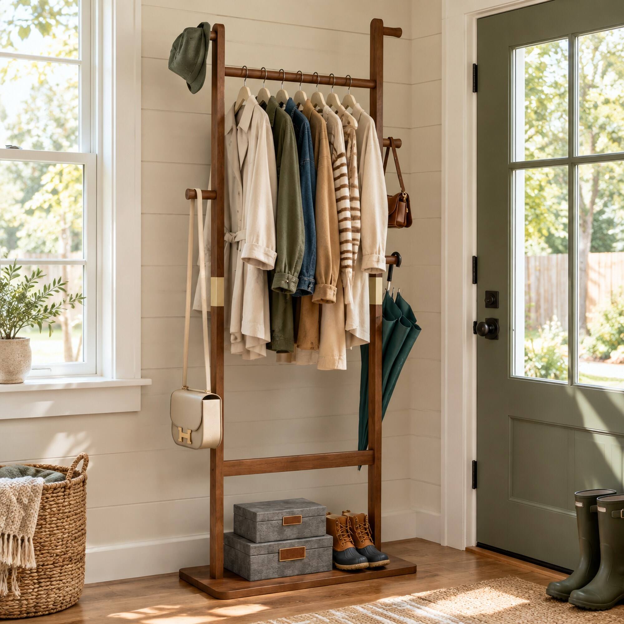 RYHNUYNE Solid Wood Coat Rack, 23.6 x 11 x 71 in, Finish, Sturdy Space ...