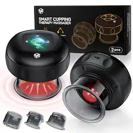 Live At Space - 5-in-1 Cupping Massager Set 12 Suction+Heat Levels Red Light Therapy 2pcs Black - 642146671173