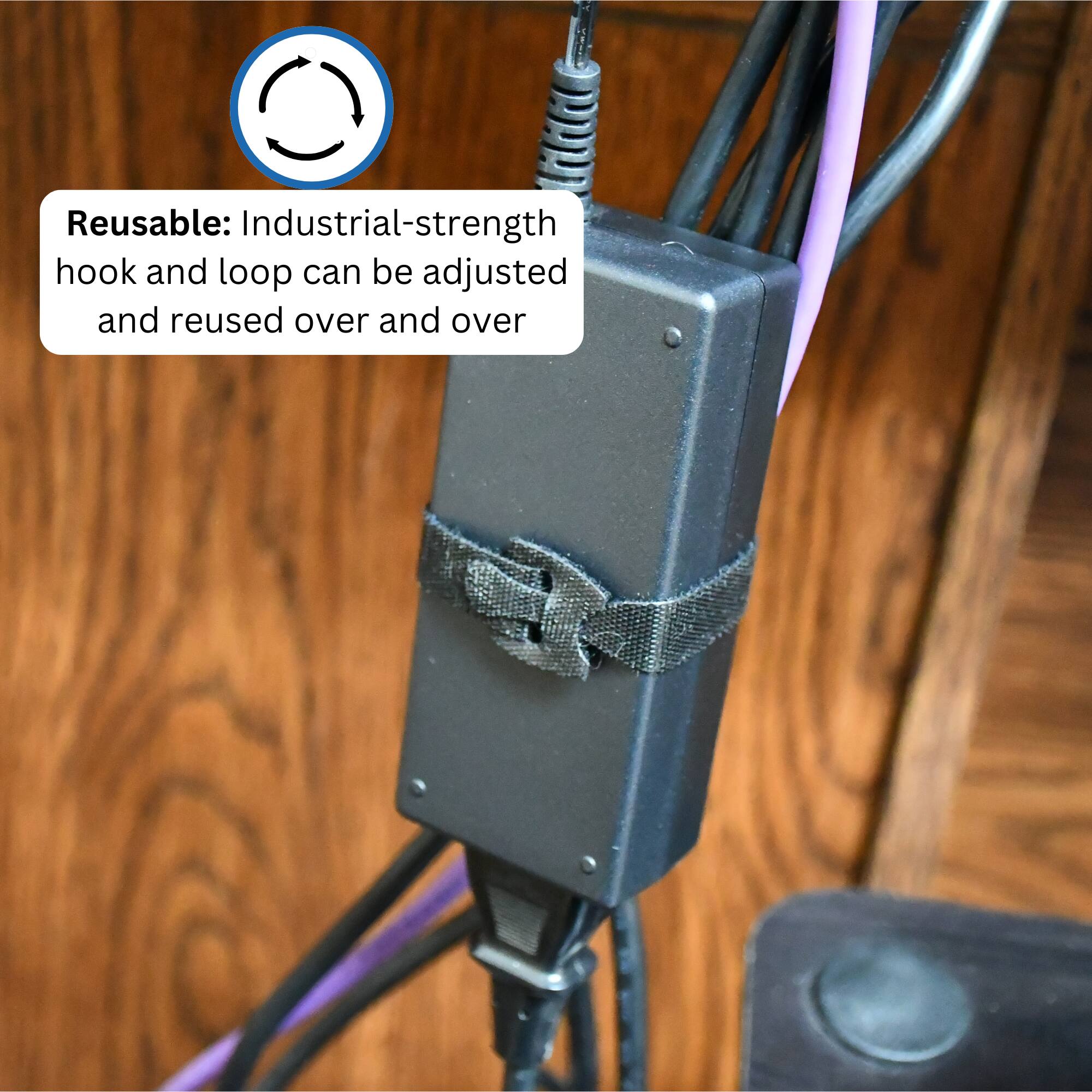 Reusable: Industrial-strength hook and loop can be adjusted and reused over and over