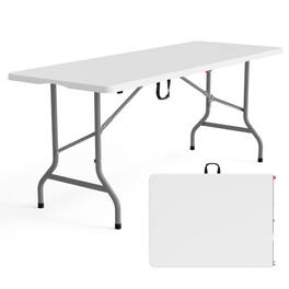 Winado - Plastic Folding Table 6FT Portable Long Table Rectangular w/ Carrying Handle for Indoor Outdoor Camping Picnic Garden - White