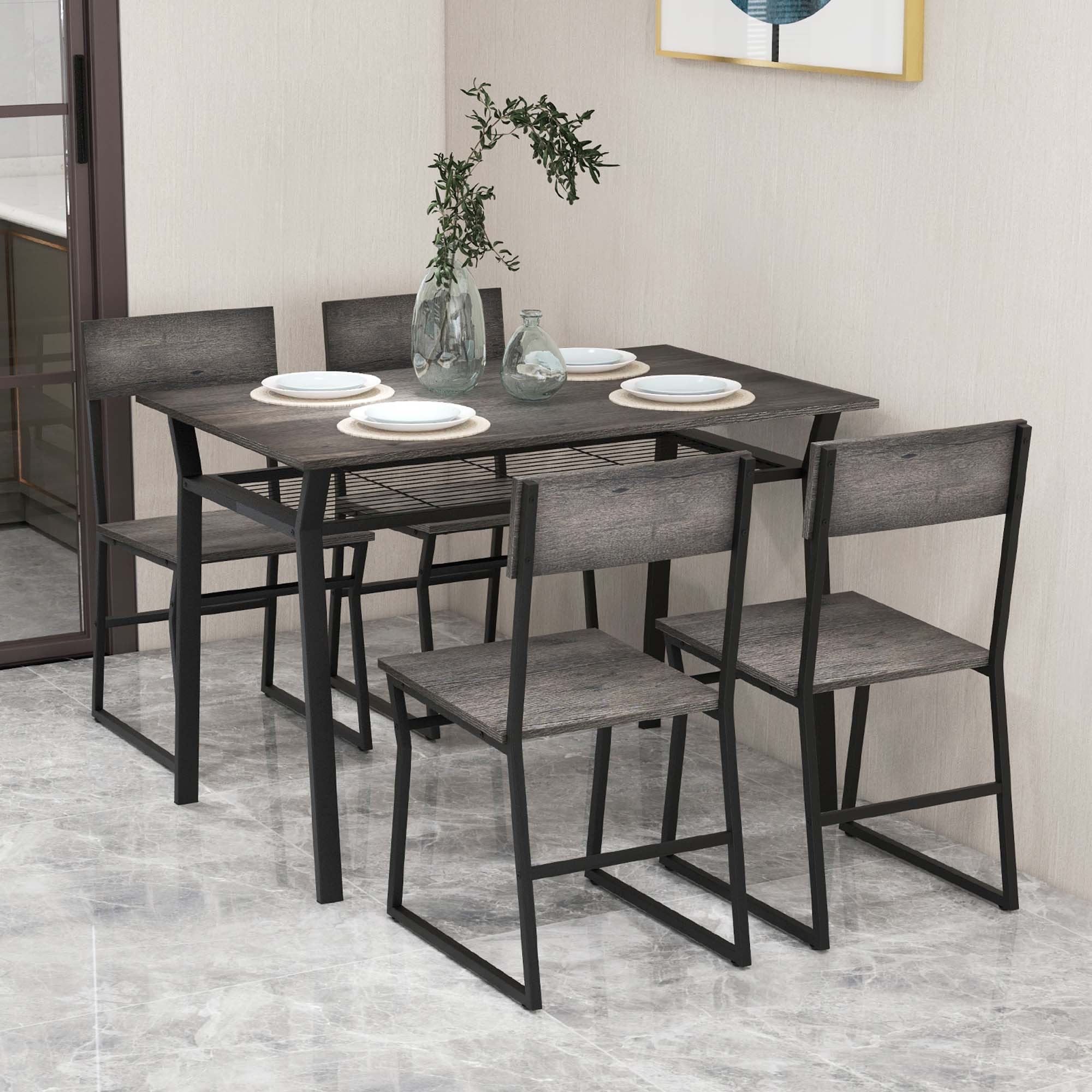 Alt View 12. Costway - 5 Piece Dining Table Set Industrial Rectangular Kitchen Table with 4 Chairs Grey - Grey.