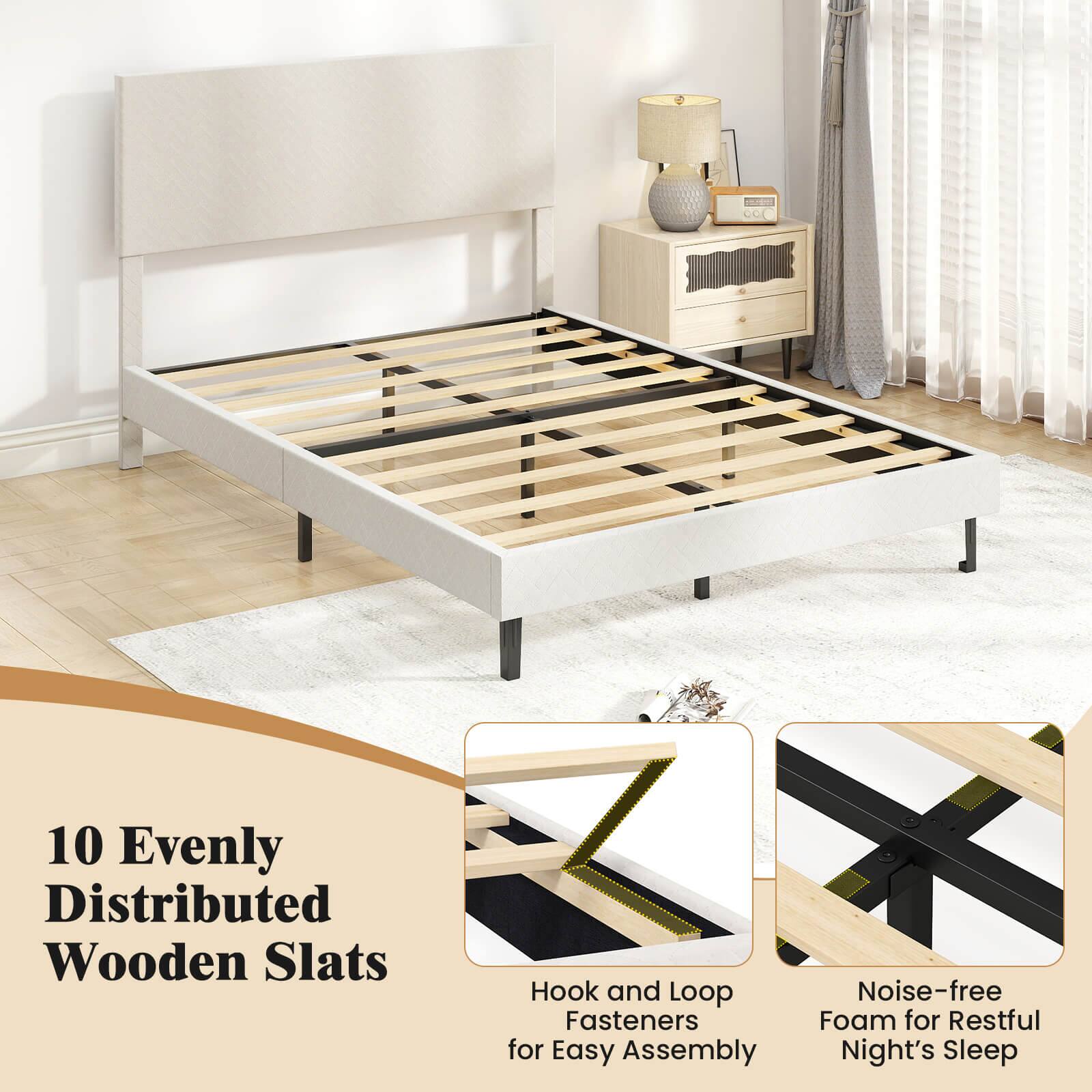 10 Evenly Distributed Wooden Slats

Hook and Loop Fasteners for Easy Assembly

Noise-free Foam for Restful Night's Sleep