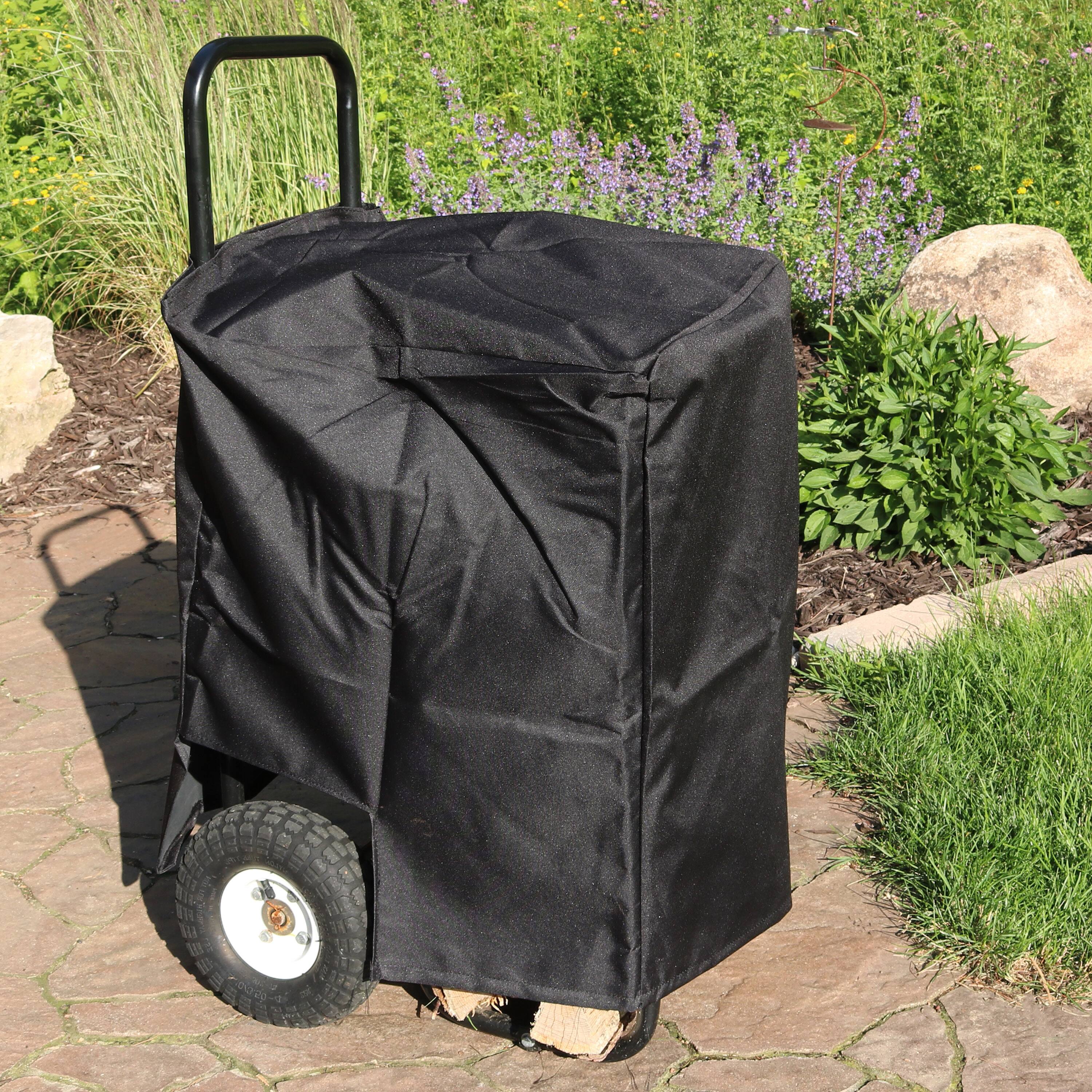 Alt View 9. Sunnydaze - Steel Log Cart Carrier and Storage Rack with Wheels and Cover - Black.