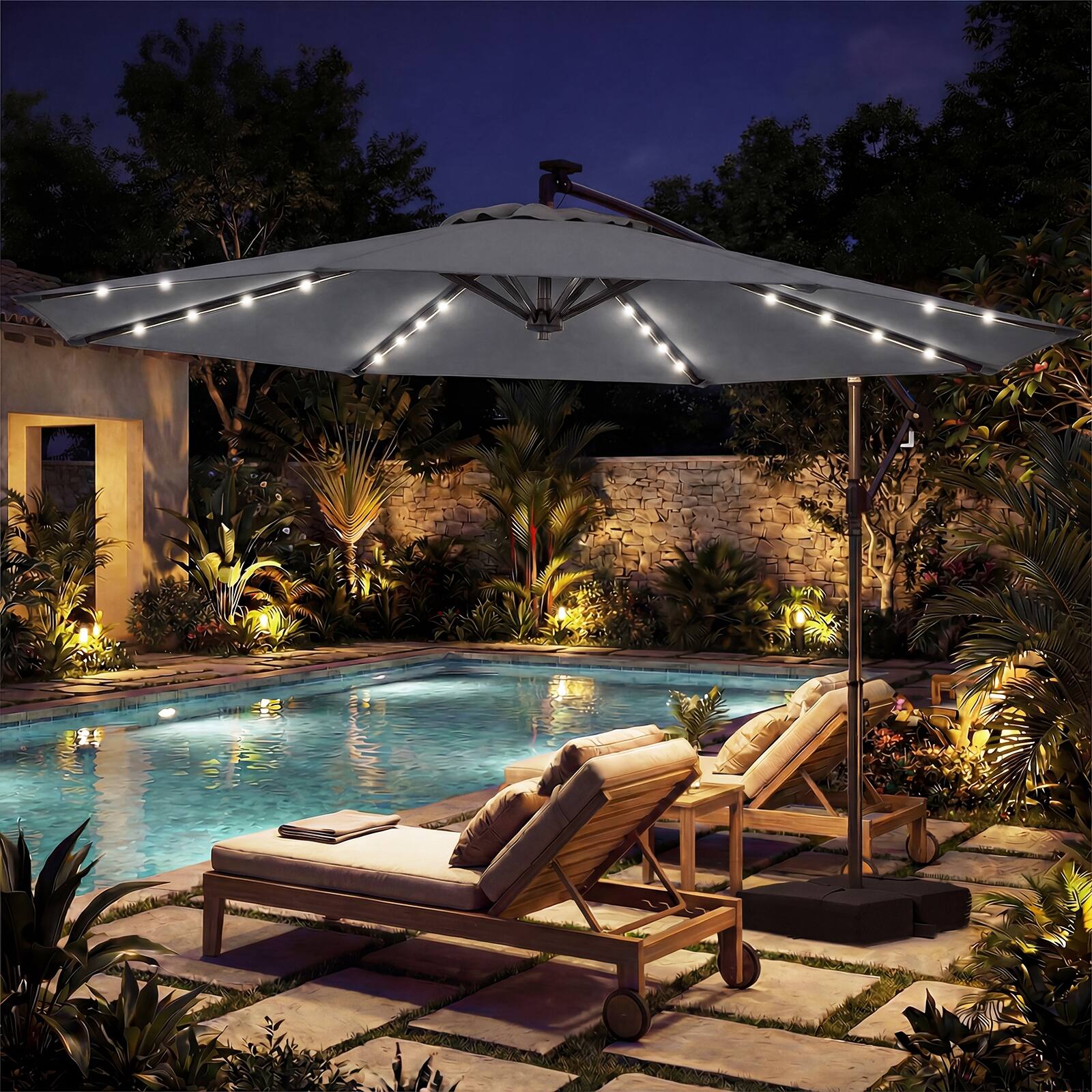 Alt View 4. Costway - Costway 10 FT Solar Offset Hanging Umbrella Patio Cantilever Umbrella with 32 LED Lights - Gray.