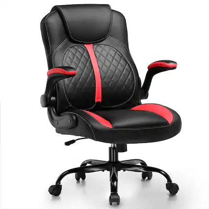 Front. GTPlayer - Ergonomic Office Chair with Flip-Up Armrests High-Density Foam Seat Executive Computer Chair,Red - Red.