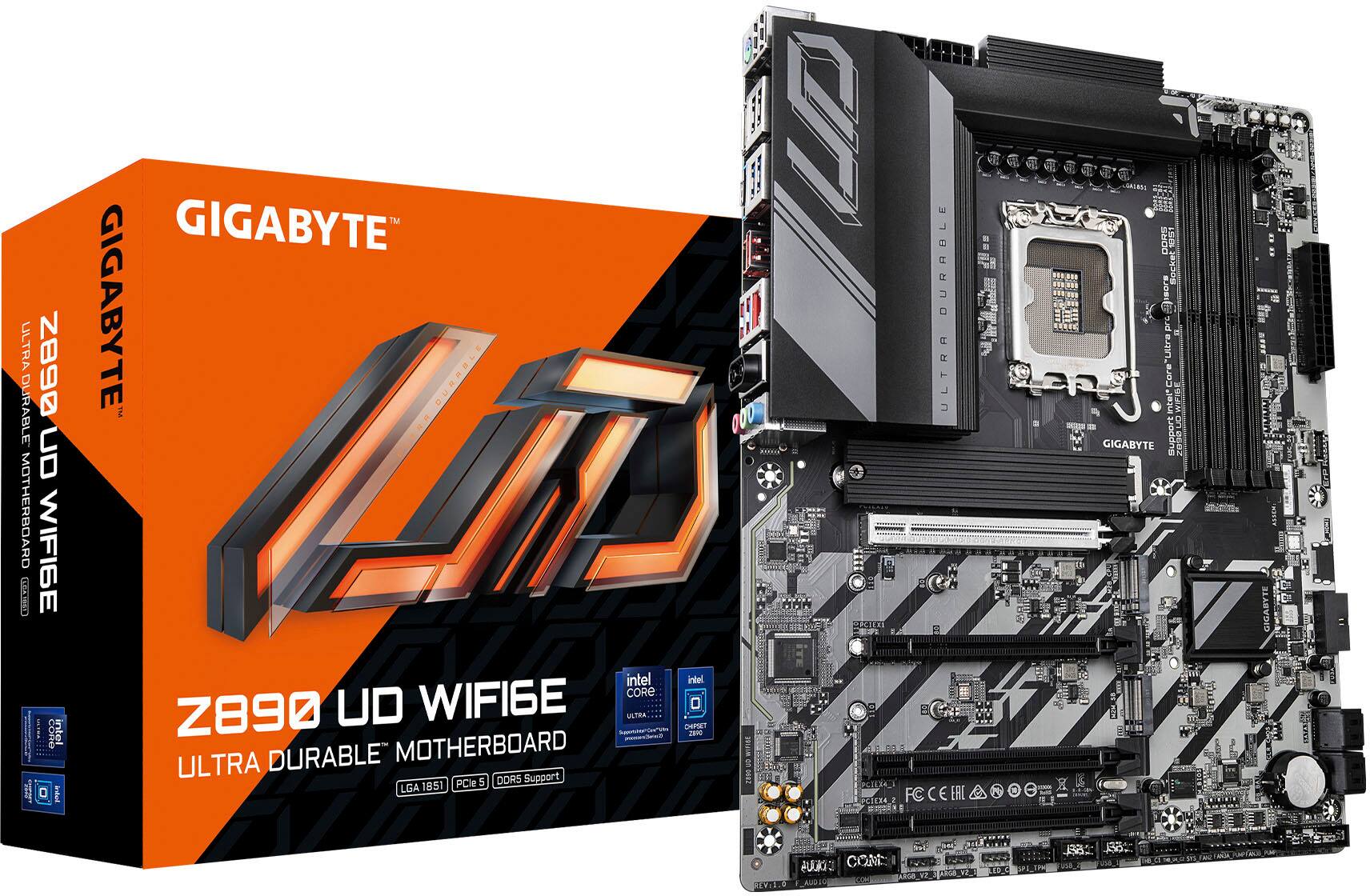 Ultra 0682 Durable UD Motherboard WiFi, Intel Core Z890 UD, Gigabyte Ultra Durable 9 DuraCore, LGA 1851, 48 PCIe 5.0, DualBIOS, PCle 5.0, 68L I/O, Gigabyte Support 0860Z, Ultra Durable Motherboard.