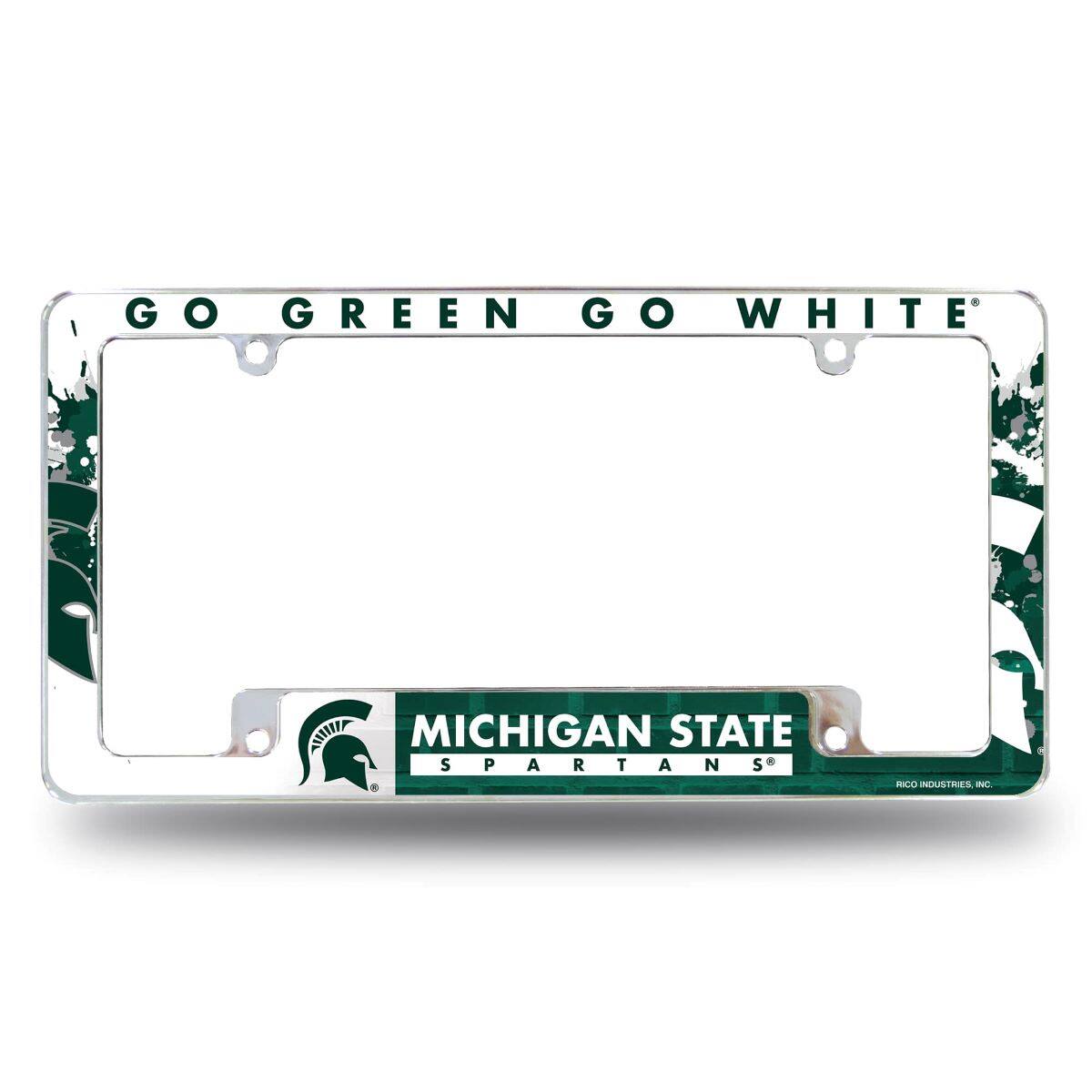 Rico Industries - Michigan State Spartans Chrome Metal License Plate Frame with Bold Full Frame Design - Multi