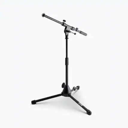 Front. On Stage Stands - On-Stage MS7411B Short Drum/Amp Tripod Microphone Stand with Boom, Black - Black.