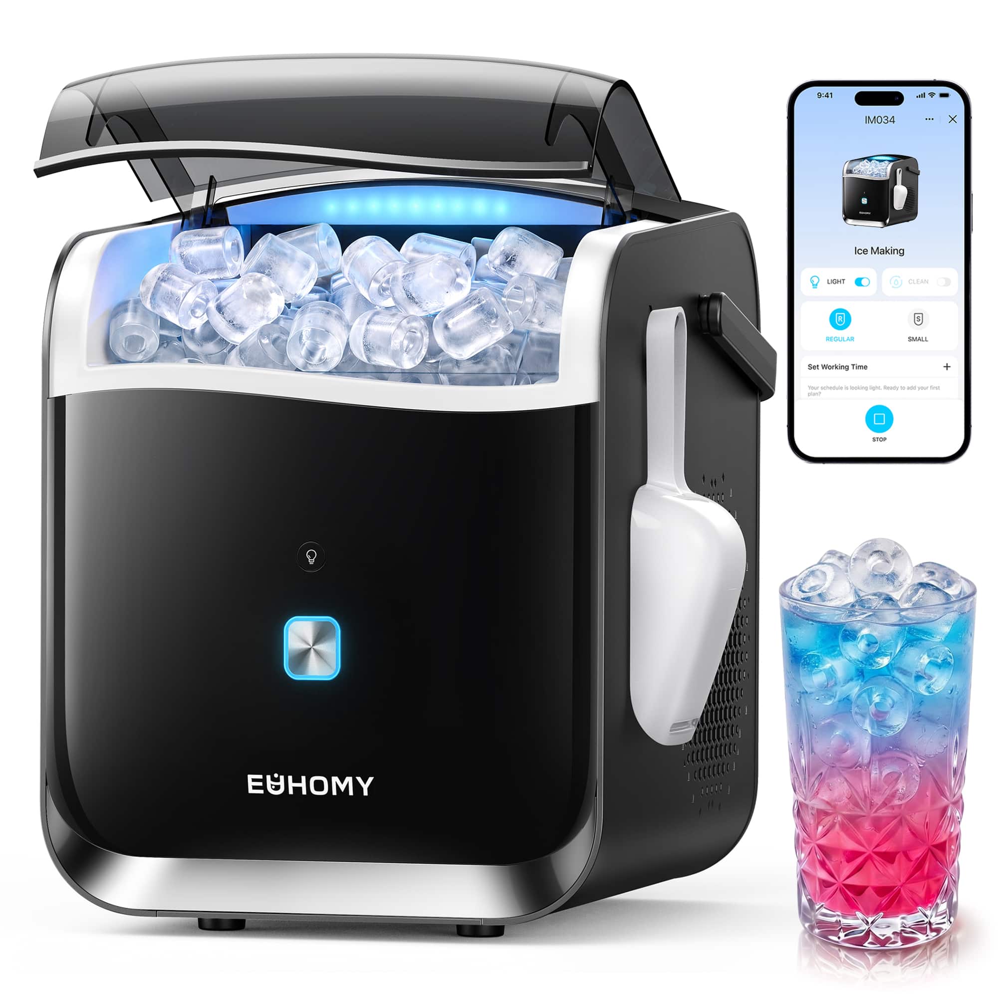 Euhomy - Dart H1 Pro Bullet Ice Maker, 6-Min Fast Ice, 26 lbs/Day, App & Alexa, Portable Countertop - Black