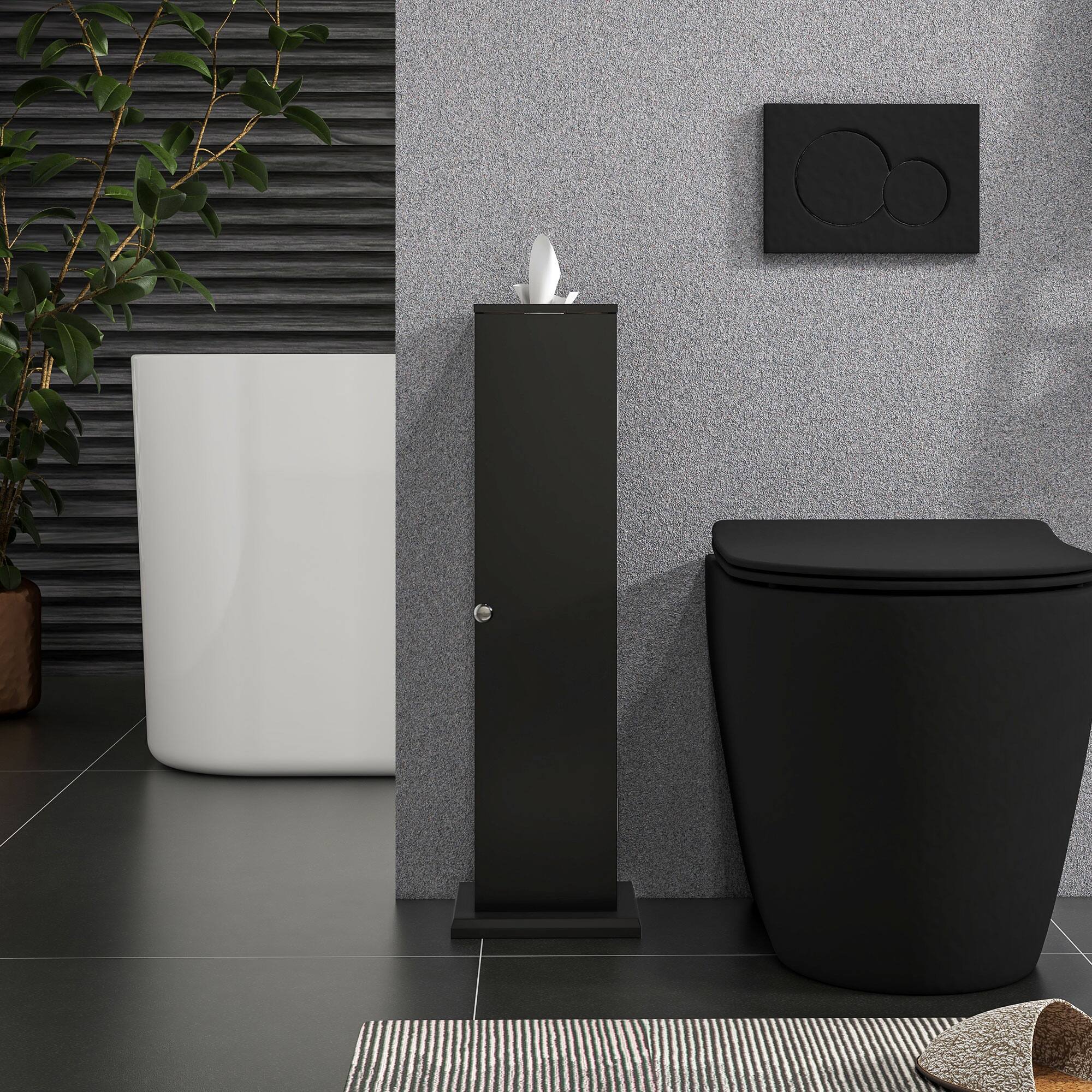 Alt View 8. Homcom - Toilet Paper Cabinet, Small Bathroom Corner Floor Cabinet with Doors and Shelves, Thin Storage Bathroom Organizer - Black.