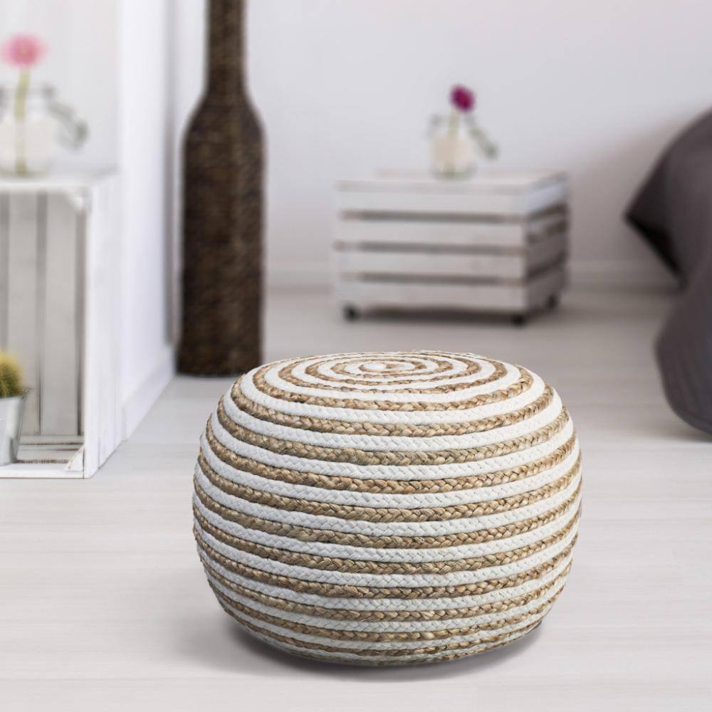 Angle. Hivvago - Hivvago 20 Inch Cotton Blend Round Striped Pouf Ottoman - Brown, White.