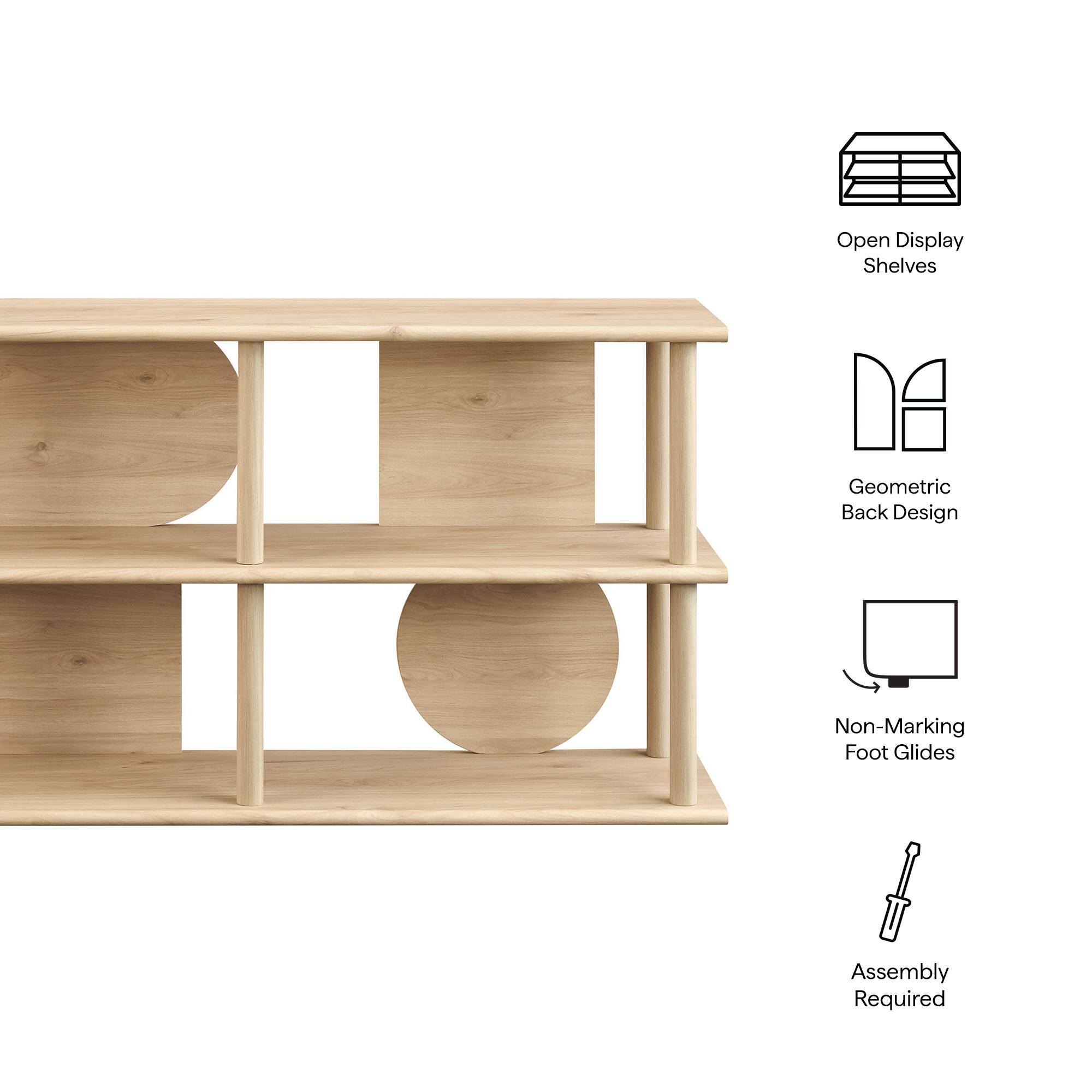 Open Display Shelves  
Geometric Back Design  
Non-Marking Foot Glides  
Assembly Required