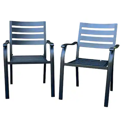 Front. Mondawe - Set of 2 Outdoor lron Dining Chairs - Black.