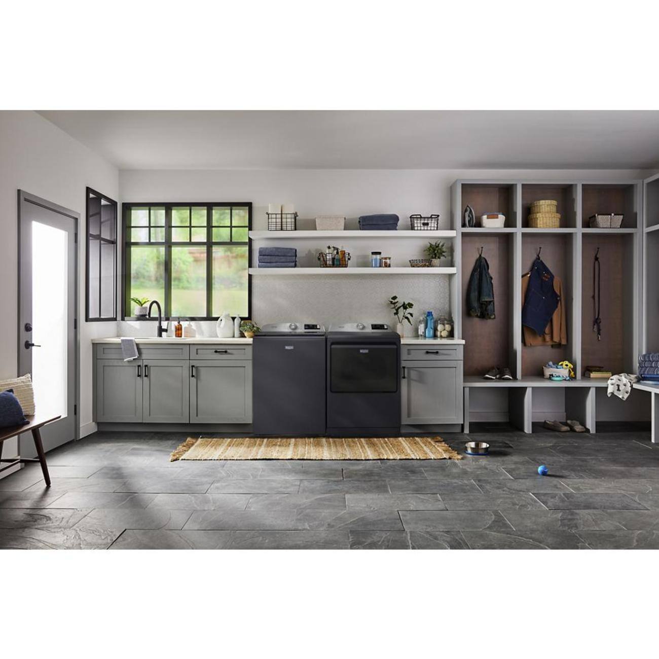 Alt View 1. Maytag - Maytag - 7.4 Cu. Ft. Pet Pro Top Load Gas Dryer with Extra Power and Sanitize Cycle - Midnight Steel.