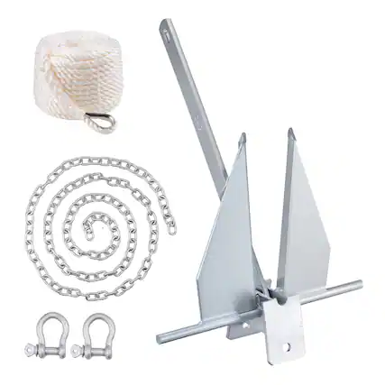 Front. VEVOR - Fluke Style Anchor Kit, 13 LBS Hot-Dipped Galvanized Steel Fluke Anchor with 7.9' Chain, 101' Rope and Two 0.4" Shackles - Silver.