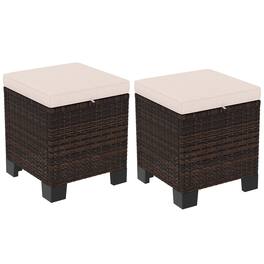 Outsunny - 2 Pieces Outdoor Patio Ottomans, All Weather Wicker Outdoor Footstools with Removable Cushions - Cream White