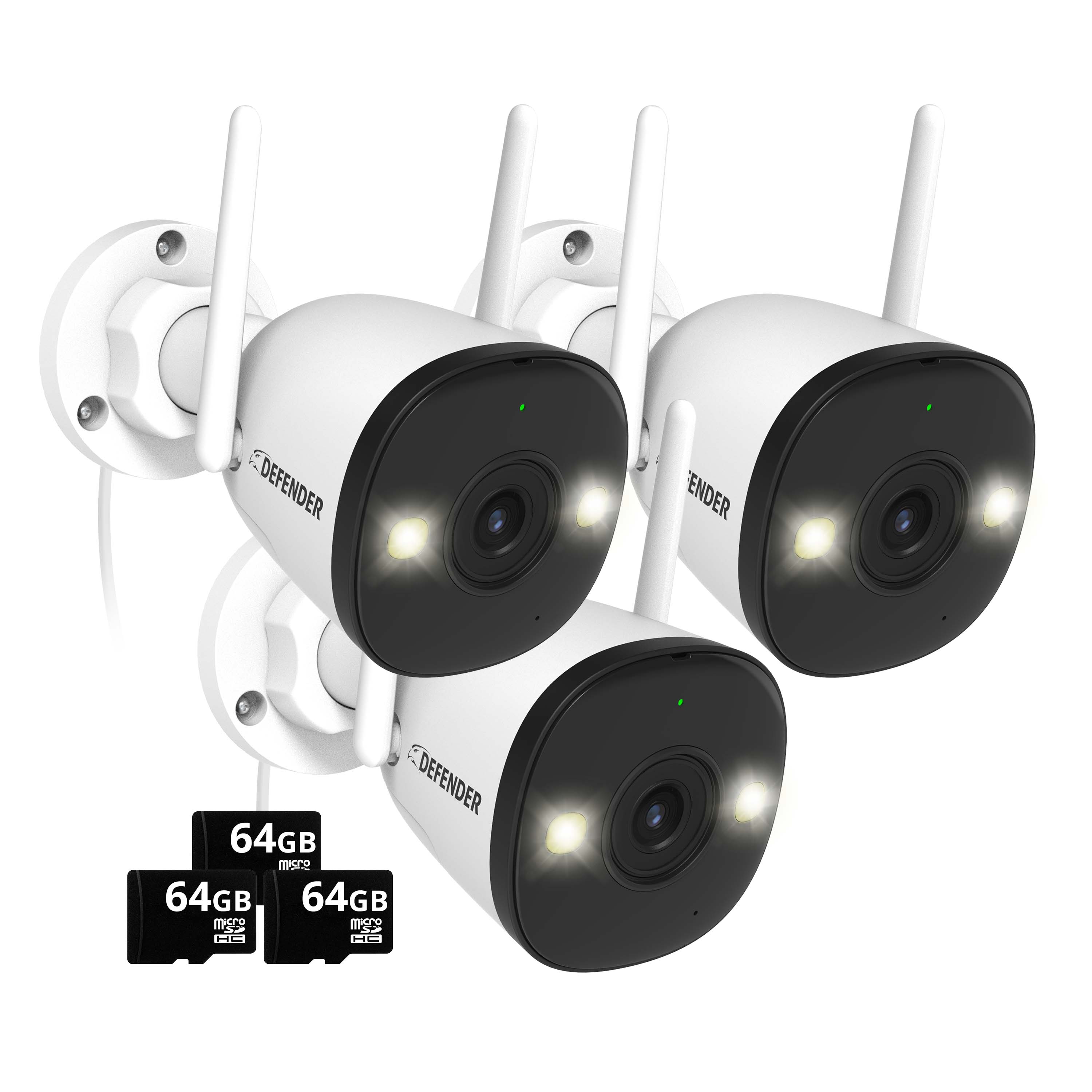 Defender - AI POWERED 4K Guard Pro Wi-Fi 6 Plug-in Security Camera with 64GB SD Card, 3 Pack - White - Front_Zoom