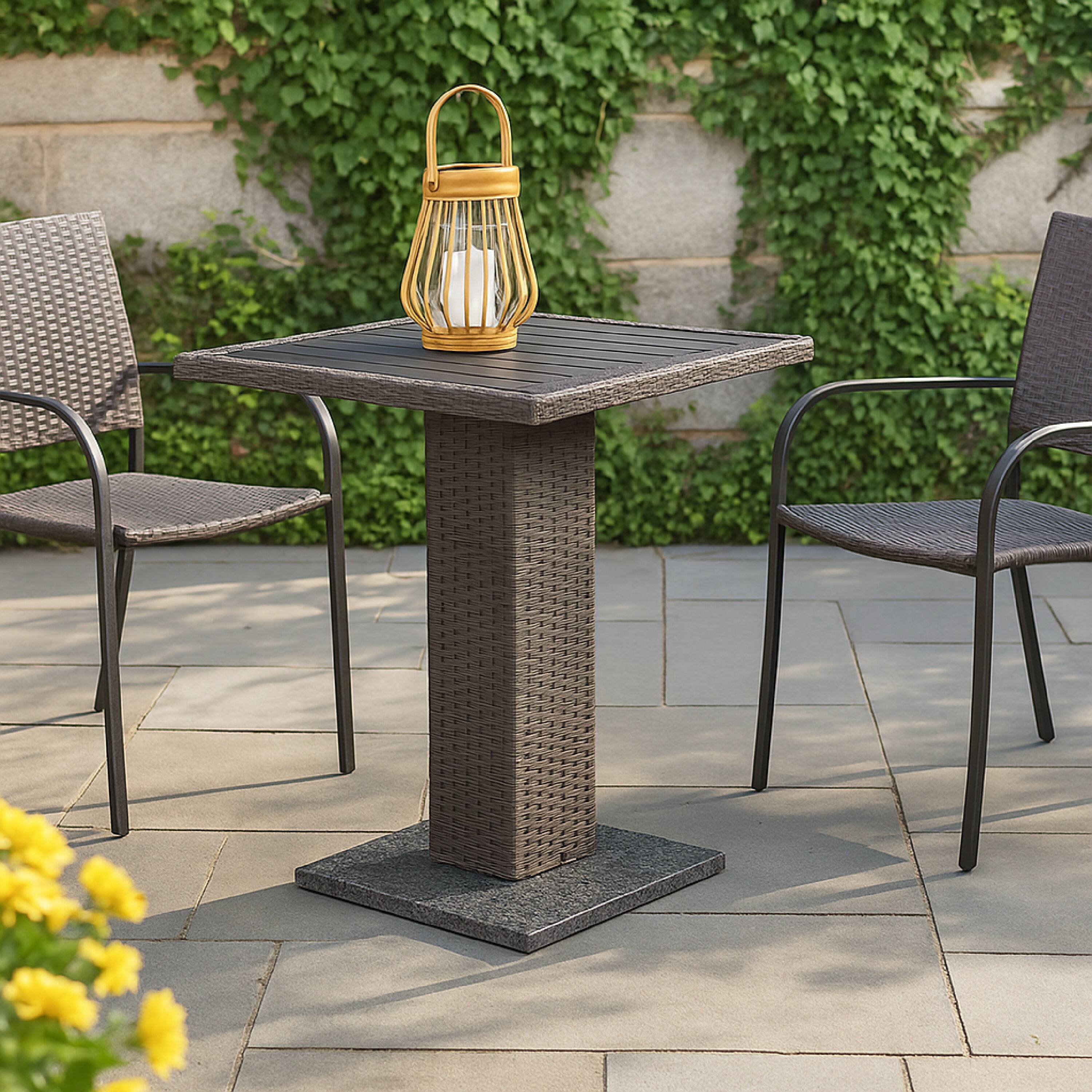 Alt View 5. Manhattan Lane - Nia Bistro Outdoor Table, Marble Base, Gray PE Rattan Frame, 27 Inch - Gray.