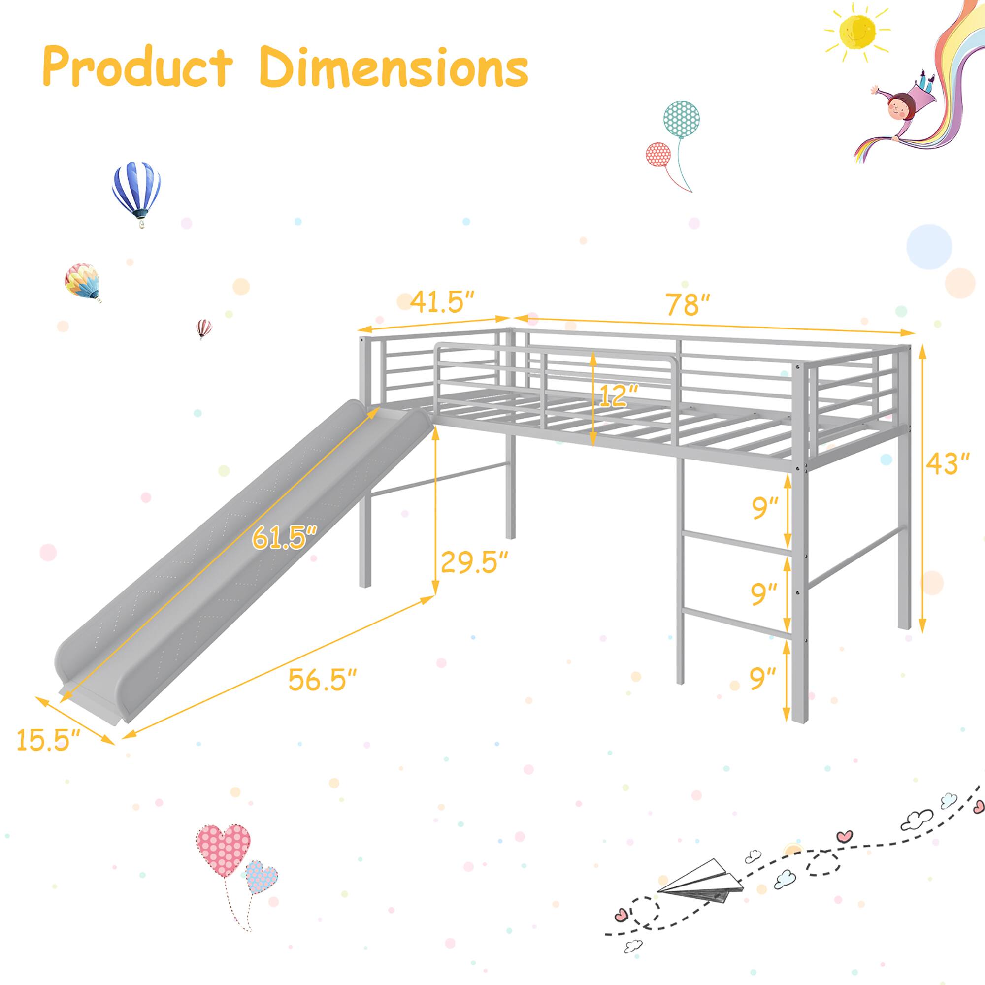 Product Dimensions  
41.5" x 78" x 12" x 61.5" x 29.5" x 9" x 9" x 43" x 56.5" x 9" x 15.5"