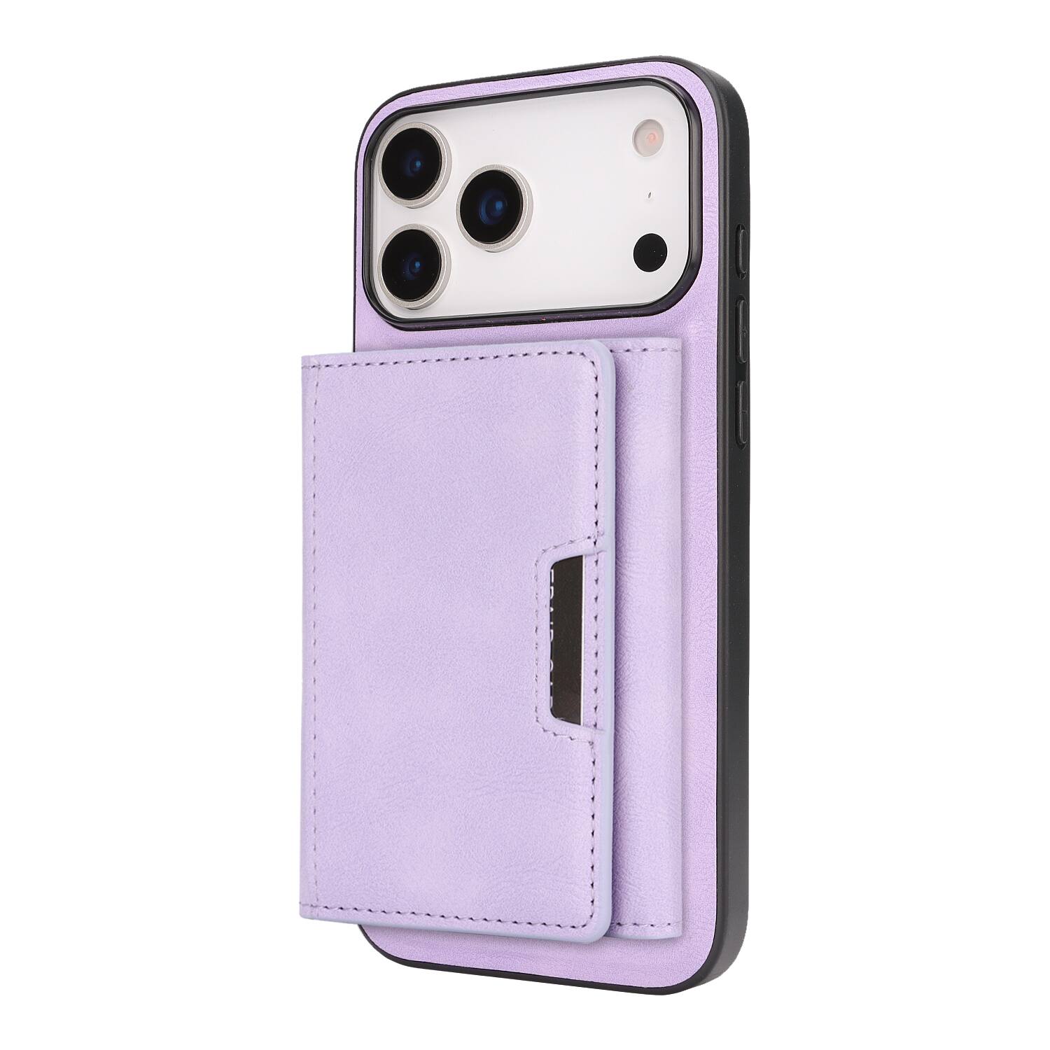 Angle. Dteck - 2-in-1 Magnetic Wallet Case for Apple iPhone 17 Pro Max, Shockproof PU Leather Cover with Detachable 7-Card Holder - Purple.
