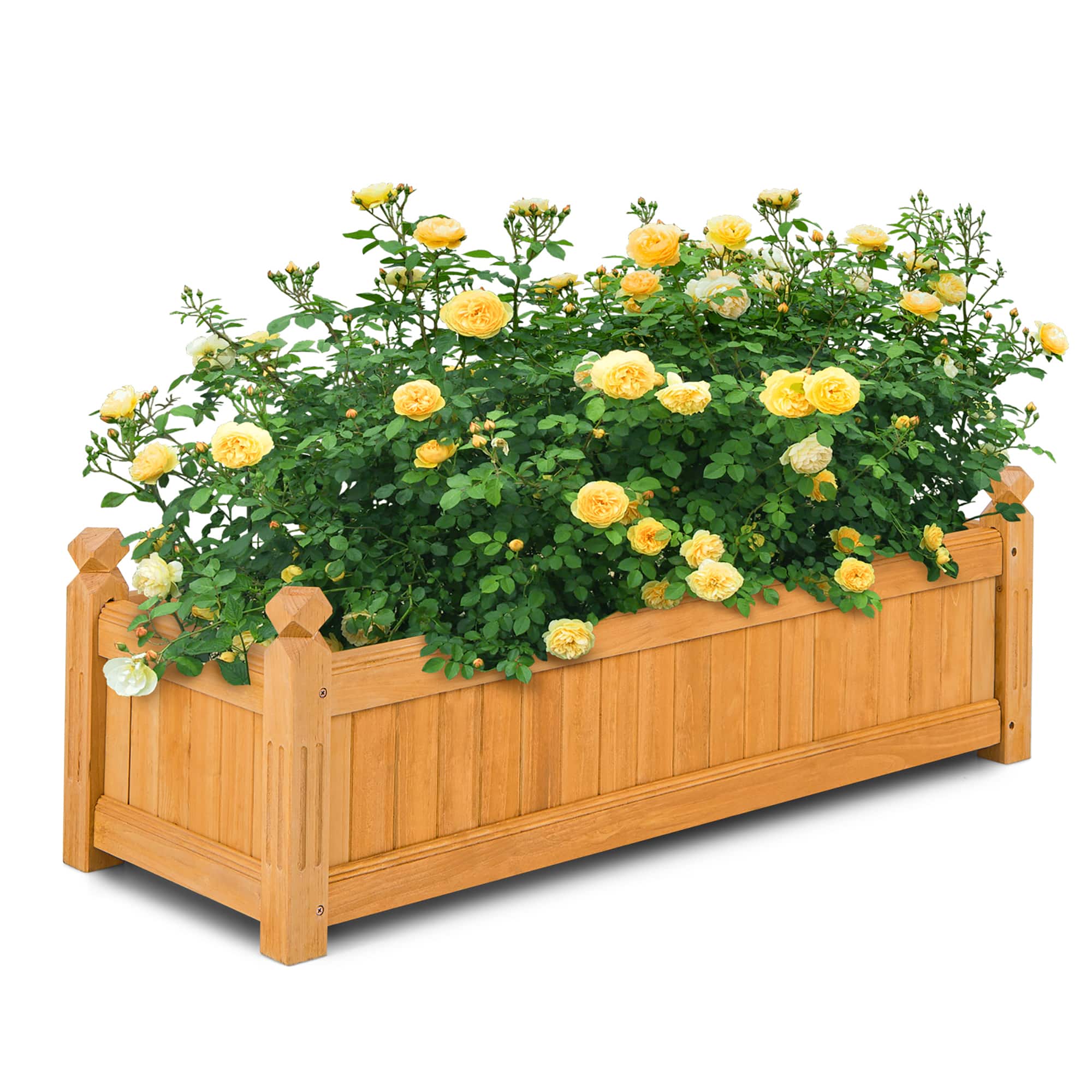 Costway - Wooden Rectangular Planter Box Raised Garden Bed for Plants with 4 Corner Drainage - Natural