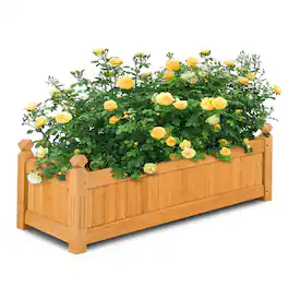 Costway - Wooden Rectangular Planter Box Raised Garden Bed for Plants with 4 Corner Drainage - Natural