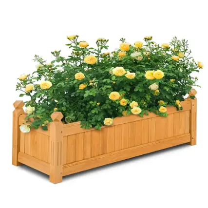 Costway - Wooden Rectangular Planter Box Raised Garden Bed for Plants with 4 Corner Drainage - Natural