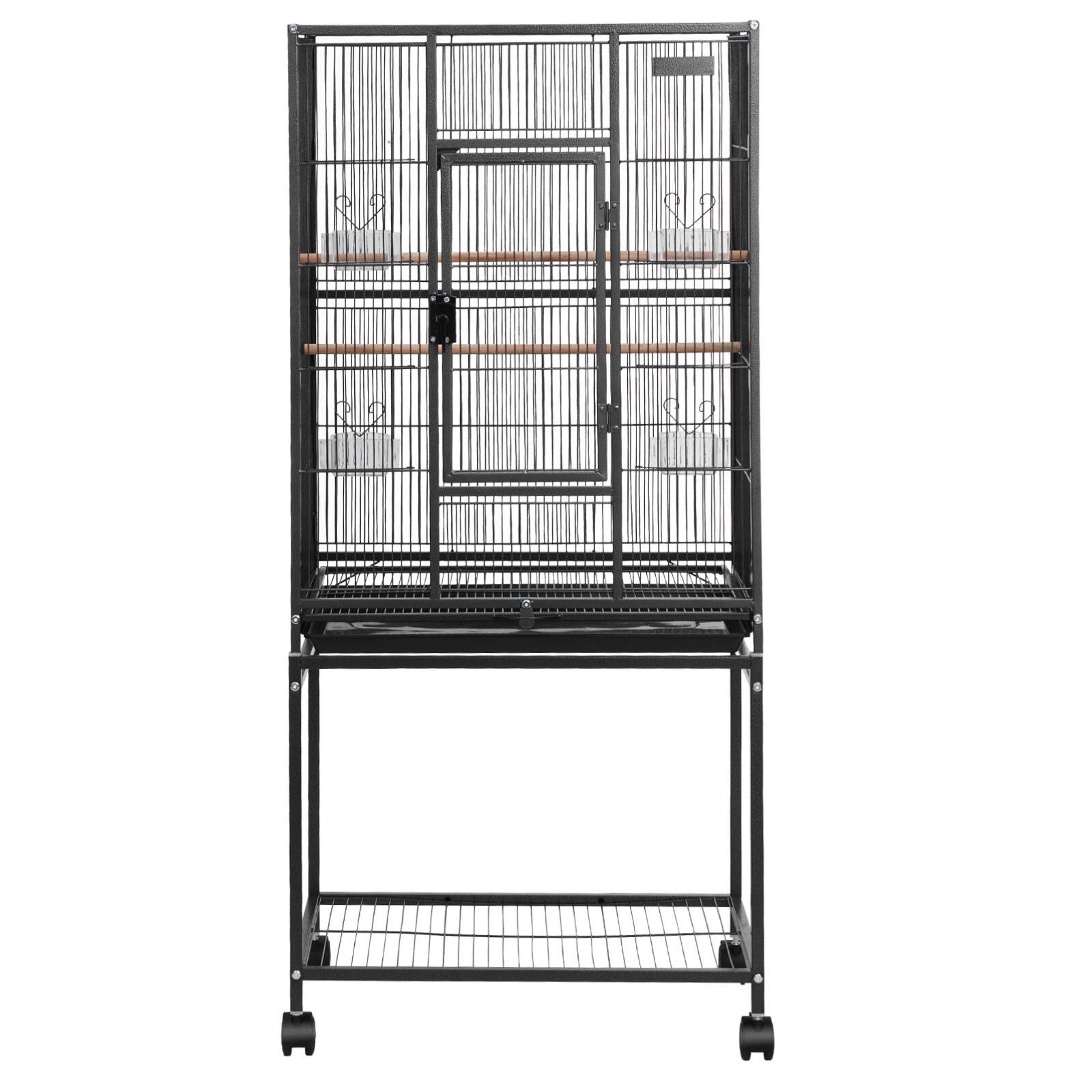 Alt View 5. VEVOR - Bird Cage, 24.6 x 16.7 x 53.9 inch, Flat Top, Wrought Iron Bird Flight Cage with Perches, Slide-Out Tray and Plastic - Black.