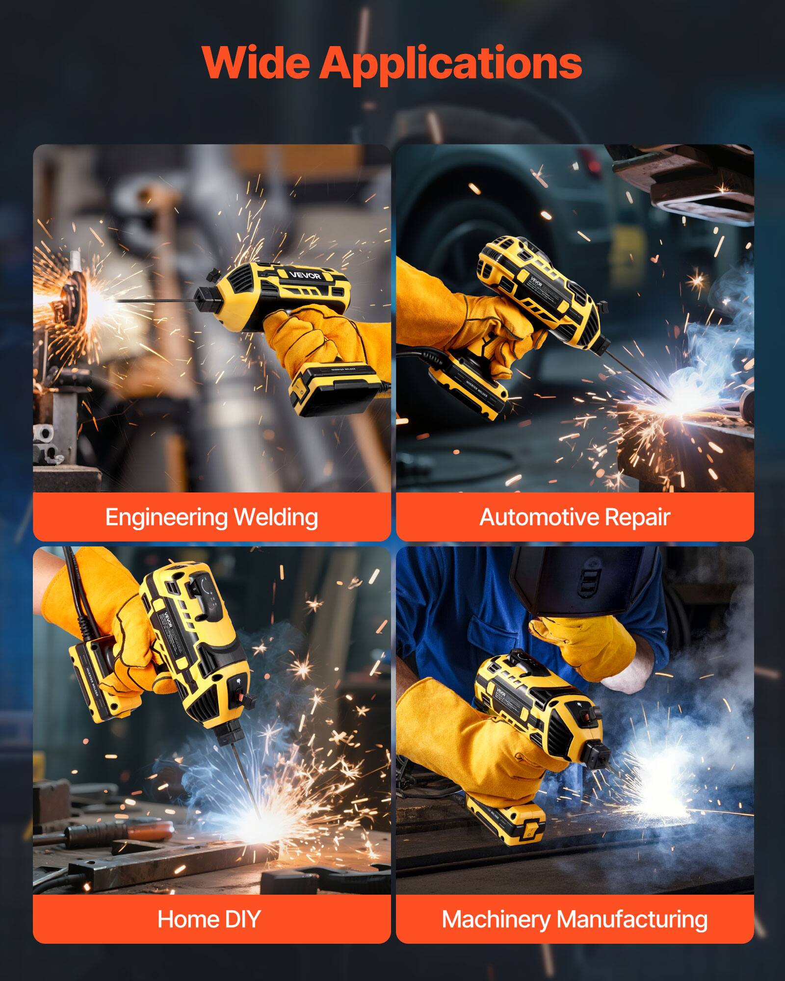 Wide Applications

- Engineering Welding
- Automotive Repair
- Home DIY
- Machinery Manufacturing