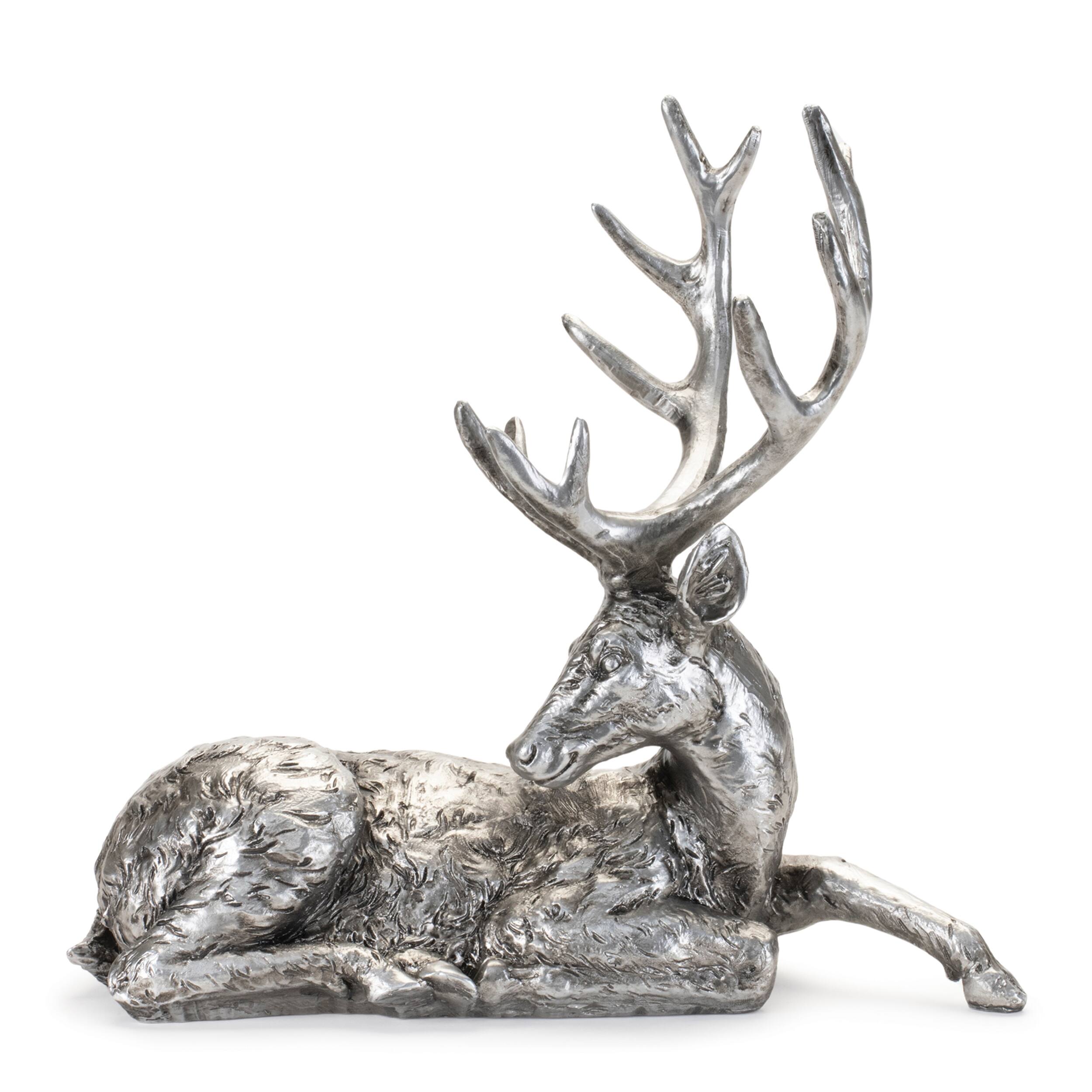 Left. BreeBe - Metallic Deer Statue (Set of 2) - Gray, Black.