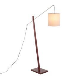 Loheer - Floor Lamp Walnut Wood and Satin Nickel with Grey Fabric Shade Modern Standing Light for Living Room Bedroom - Acacia Wood