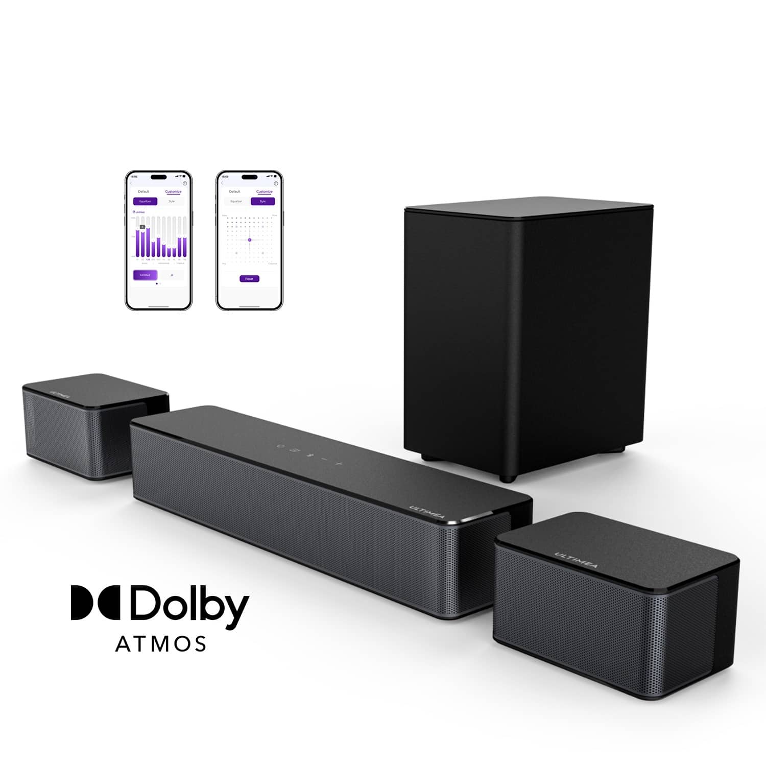Ultimea - Poseidon M4T 5.1 Dolby Atmos Sound Bar for TV, Wireless Subwoofer, Surround Adjustable, 450W - Black