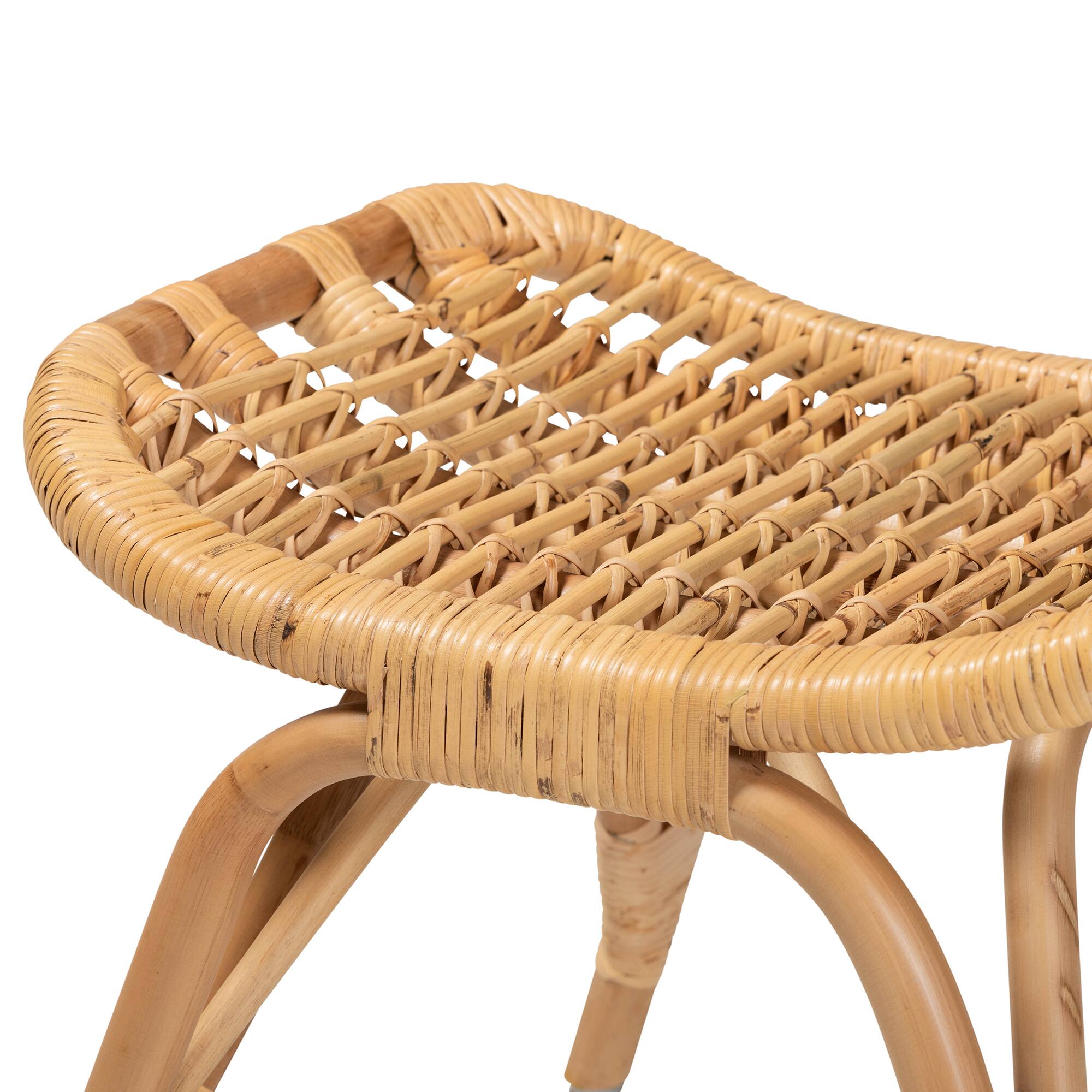 Back. bali & pari - Bernardo Modern Bohemian Natural Brown Rattan Ottoman - Natural Brown.